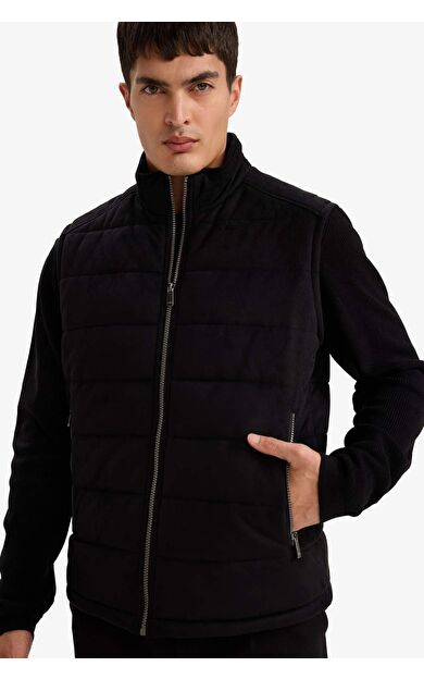 Slim Fit Dar Kesim Dik Yaka Astarlı Süet Yelek