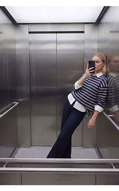 DeFacto Loose Fit Çizgili Sweatshirt