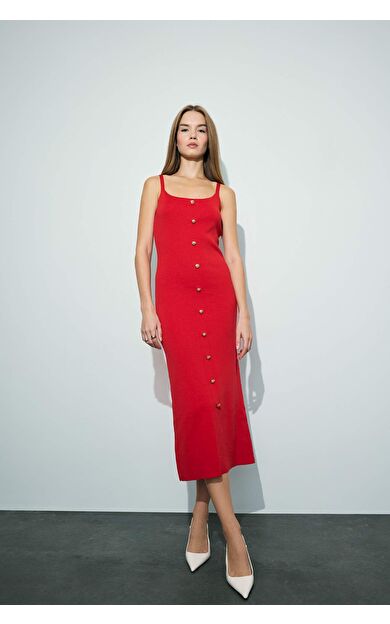 A Kesim Triko Askılı Midi Elbise