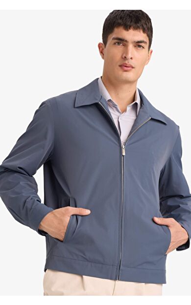 Slim Fit Dar Kesim Polo Yaka Astarlı Fermuarlı Mont