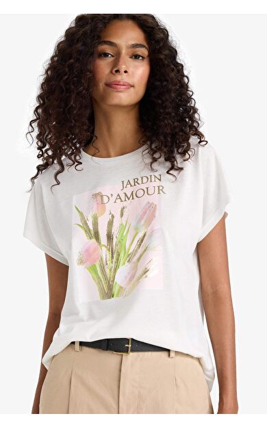 DeFacto Bisiklet Yaka Çiçekli Kısa Kollu Tişört F7873AX25AUER105