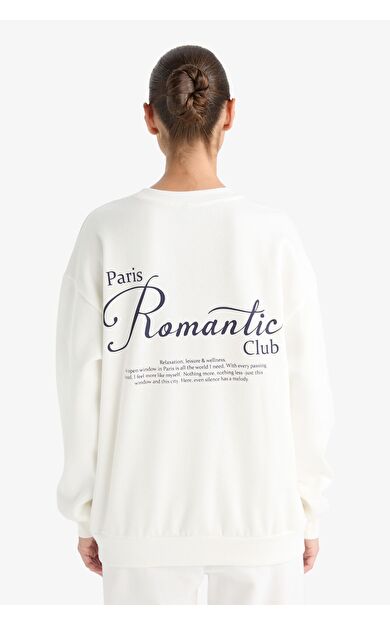 DeFacto Oversize Geniş Kalıp Bisiklet Yaka Slogan Baskılı Kalın Sweatshirt Kumaşı Sweatshirt F7881AX25AUER105