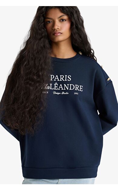 DeFacto Relax Fit Bisiklet Yaka Baskılı Kalın Sweatshirt