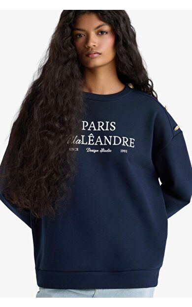 DeFacto Relax Fit Bisiklet Yaka Baskılı Kalın Sweatshirt