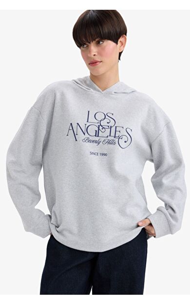 DeFacto Relax Fit Kapüşonlu Baskılı Sweatshirt