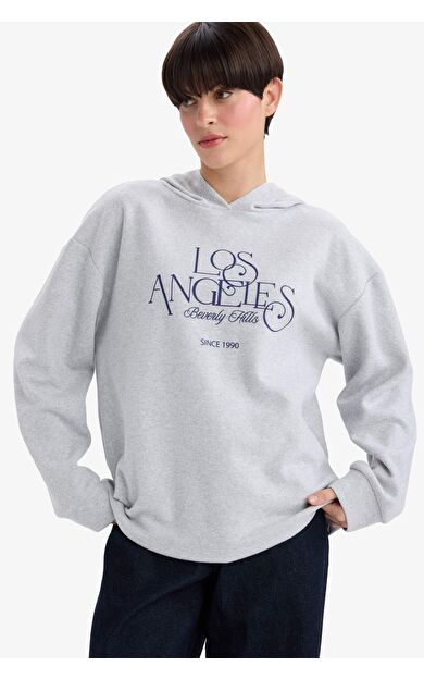 Relax Fit Kapüşonlu Baskılı Sweatshirt