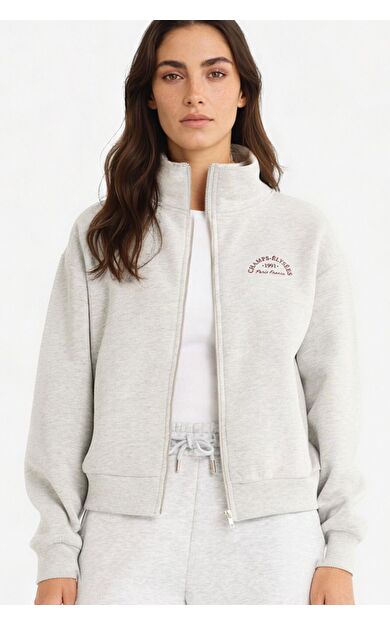 DeFacto Relax Fit Yarım Balıkçı Yaka Baskılı Kalın Fermuarlı Sweatshirt F7890AX25AUGR93