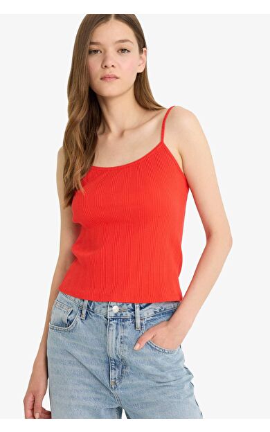 Coool Fitted U Yaka Fitilli Kaşkorse Askılı Kırmızı Atlet