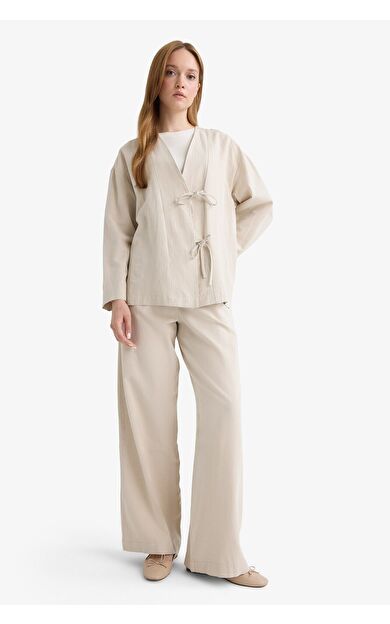 DeFacto Wide Leg Keten Karışımlı Pantolon F7960AX25AUBG702