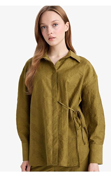 Regular Fit Gömlek Yaka Jakarlı Uzun Kollu Tunik