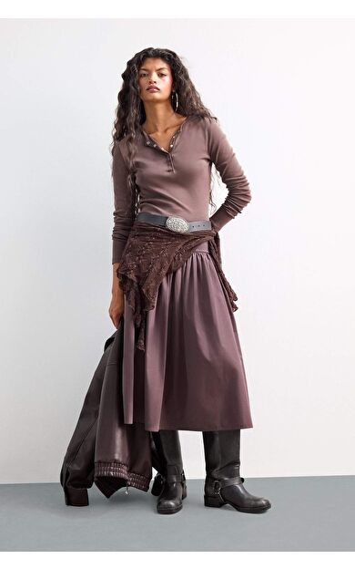 Coool A Kesim Yüksek Bel Poplin Midi Etek