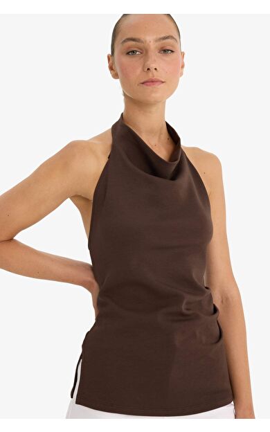Slim Fit Dar Kesim Halter Yaka Bluz