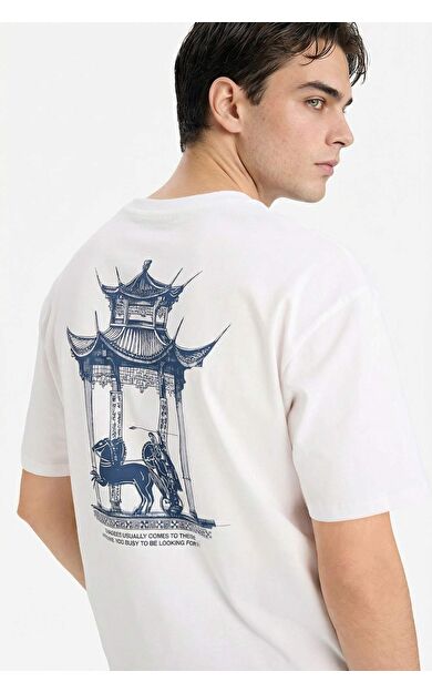 %100 Pamuk Boxy Fit Baskılı Tişört