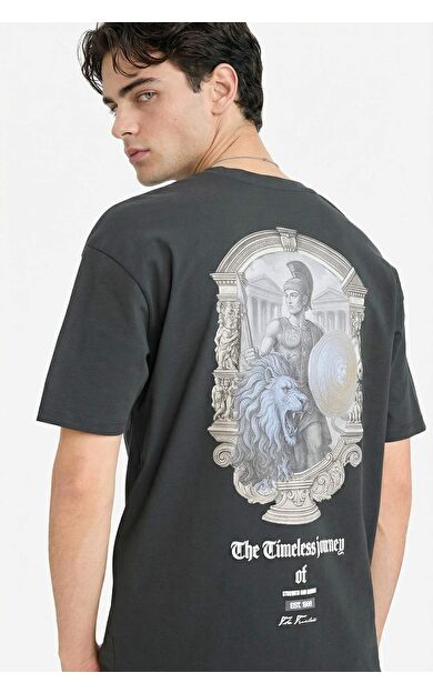 %100 Pamuk Boxy Fit Baskılı Tişört