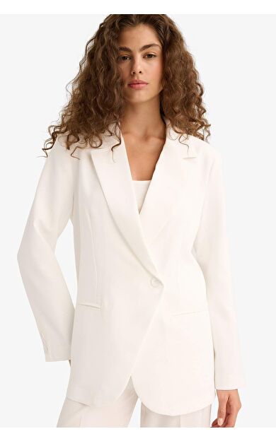 Fitted Ceket Yaka Tafta Krep Blazer Ceket
