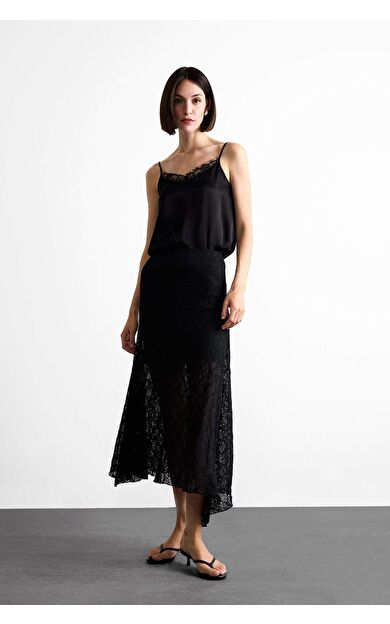 DeFacto Esnek Belli Maxi Asimetrik Siyah Etek