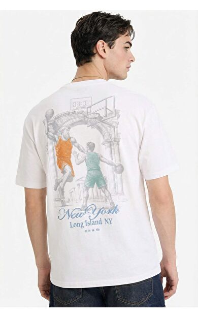 %100 Pamuk Boxy Fit Baskılı Tişört