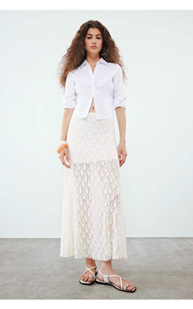 DeFacto Yüksek Bel Dantel Maxi Etek F8063AX25SMER103