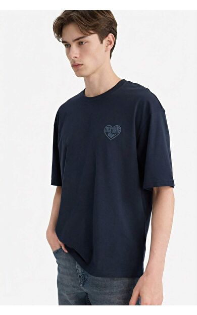 %100 Pamuk Boxy Fit Baskılı Tişört