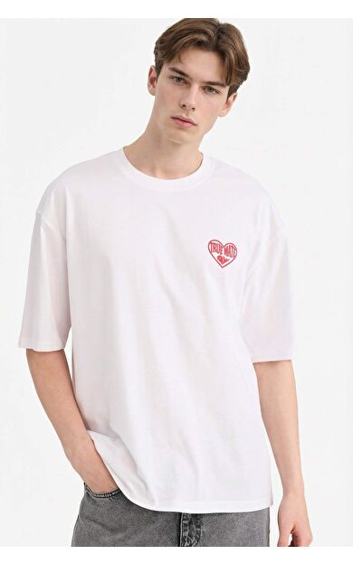 %100 Pamuk Boxy Fit Baskılı Tişört