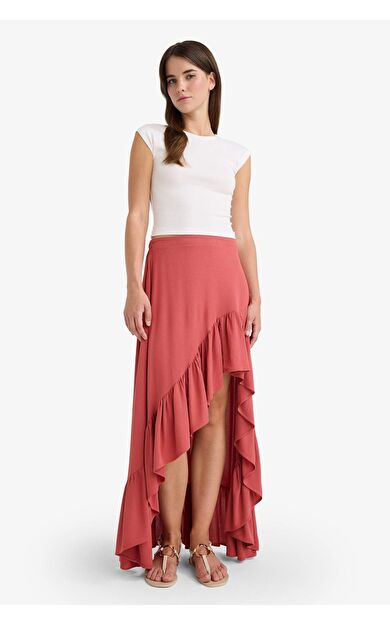 Asimetrik Normal Bel Krinkıl Kumaş Midi Etek