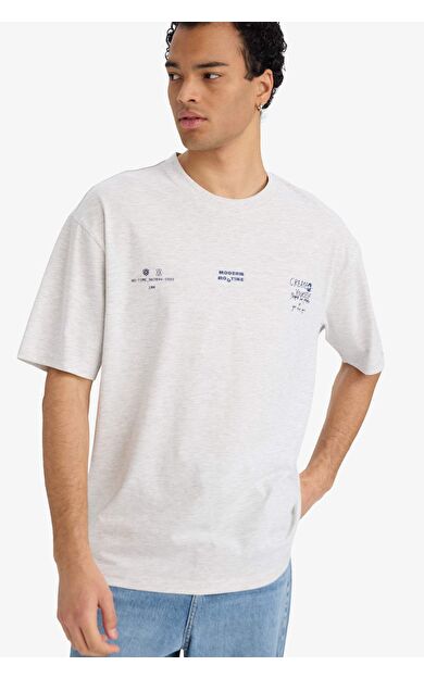 %100 Pamuk Boxy Fit Baskılı Tişört