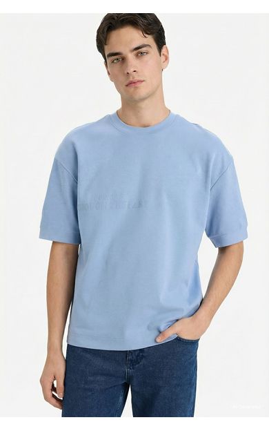 DeFacto Nefes Alabilen Loose Fit Baskılı Tişört Mavi