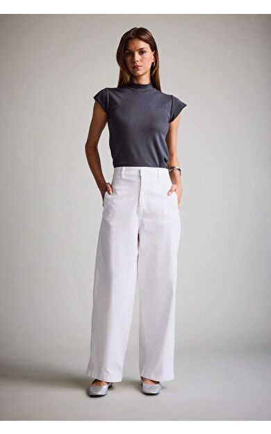 DeFacto Barrel Fit Çift Cepli Yüksek Bel Düz Paça Gabardin Pantolon F8133AX25AUWT34