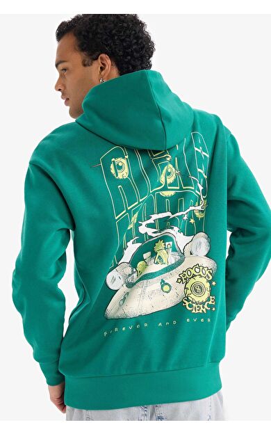 DeFacto Rıck and Morty Boxy Fıt Kapüşonlu Baskılı Kalın Sweatshirt Kumaşı Sweatshirt