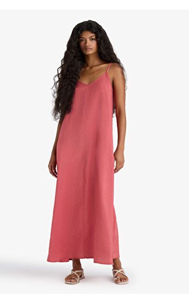V Yaka Modal İnce Askılı Maxi Elbise