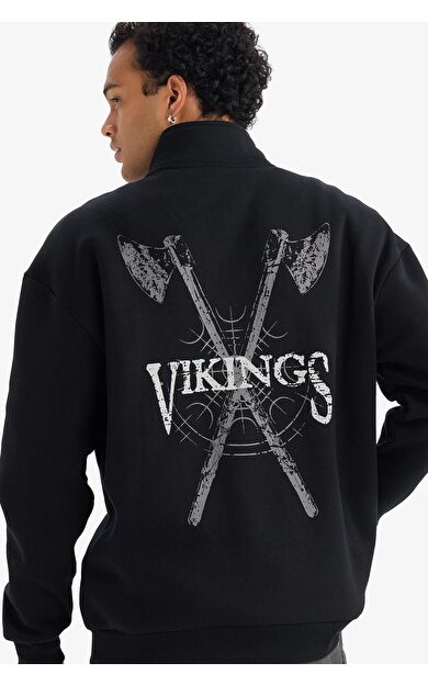 DeFacto Vıkıngs Valhalla Boxy Fıt Dik Yaka Baskılı Sweatshirt