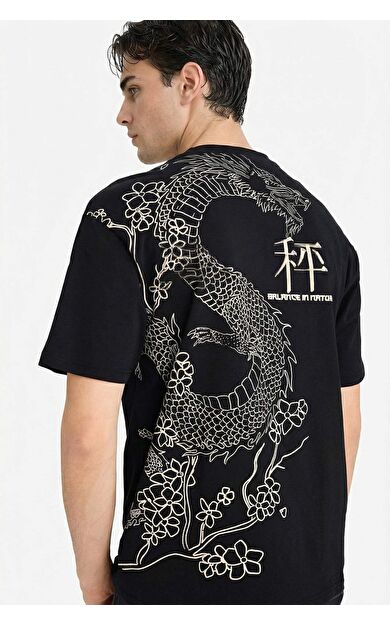 DeFacto %100 Pamuk Boxy Fit Baskılı Tişört