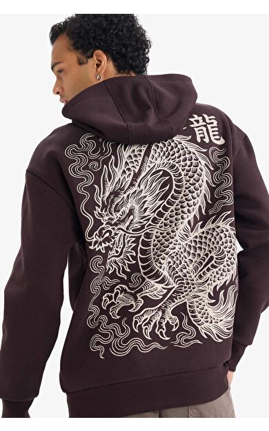 Boxy Fıt Kapüşonlu Baskılı Sweatshirt