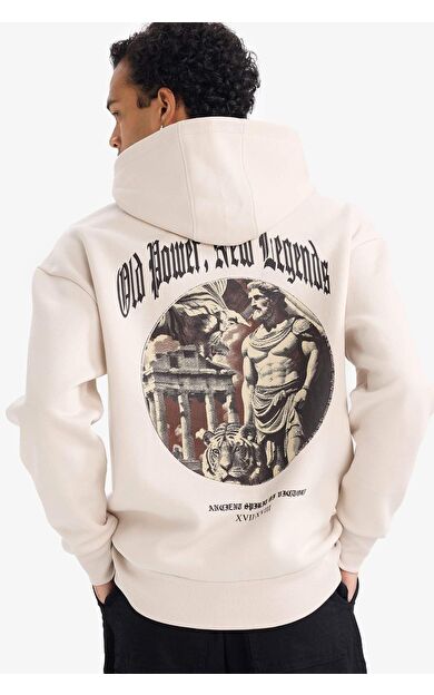 Boxy Fıt Kapüşonlu Baskılı Sweatshirt