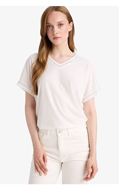 DeFacto V Yaka Kısa Kollu Tişört F8191AX25HSER105