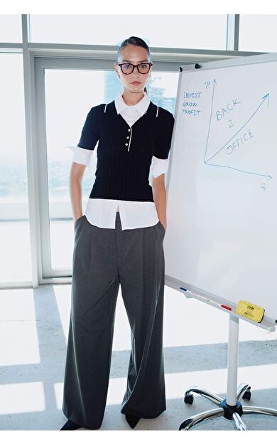 Wide Leg Çift Cepli Yüksek Bel Uzun Boy Pantolon F8213AX25AUGR450