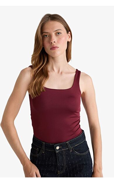 Kare Yaka Leopar Desenli Bodysuit