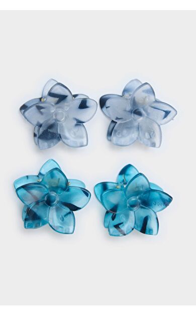 Kadın 4'lü Mavi Çiçekli Mandal Toka