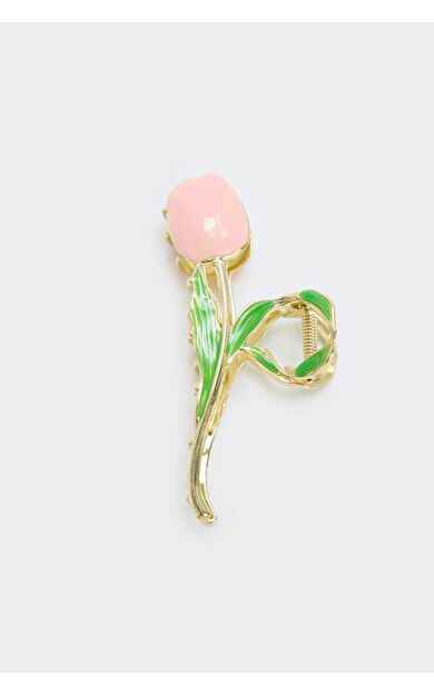 Kadın Pembe Gül Detaylı Mandal Toka