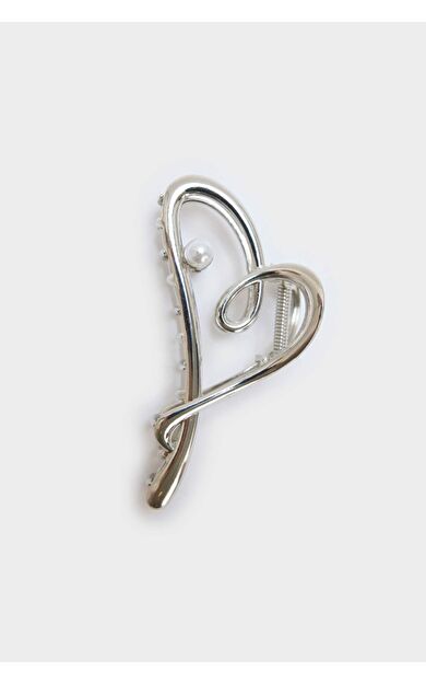 Kadın Kalp Detaylı Silver Mandal Toka