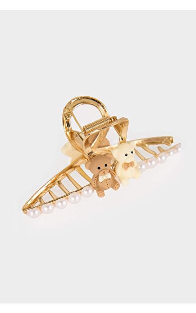 Kadın Mini Ayıcık Figürlü Gold Mandal Toka