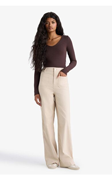 DeFacto Straight Fit Yamalı Cep Normal Bel Düz Paça Uzun Boy Gabardin Pantolon F8304AX25AUBG702