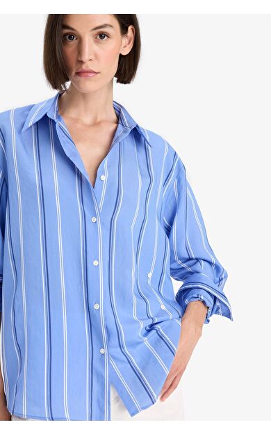 DeFacto Regular Fit Modal Çizgili Uzun Kollu Gömlek