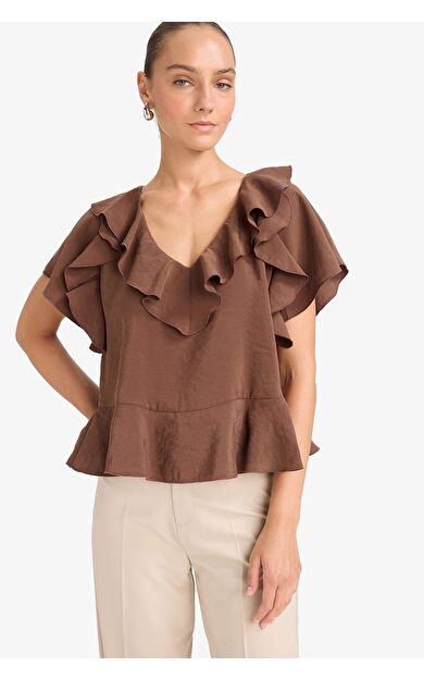 Regular Fit V Yaka Modal Kısa Kollu Bluz