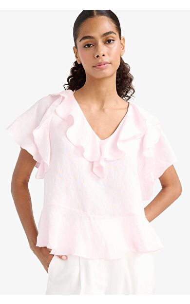 Regular Fit V Yaka Modal Kısa Kollu Bluz