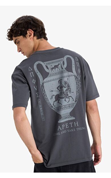 DeFacto %100 Pamuk Boxy Fit Bisiklet Yaka Sırt Baskılı Kısa Kollu Tişört F8323AX25AUAR104