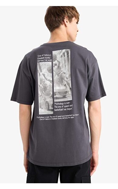 DeFacto Boxy Fit Bisiklet Yaka Baskılı Kısa Kollu Tişört F8329AX25AUGR439