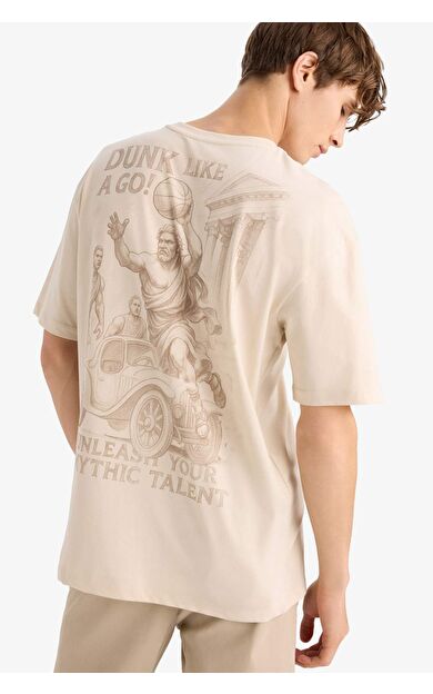 DeFacto Boxy Fit Bisiklet Yaka Baskılı Kısa Kollu Tişört F8330AX25AUBG702