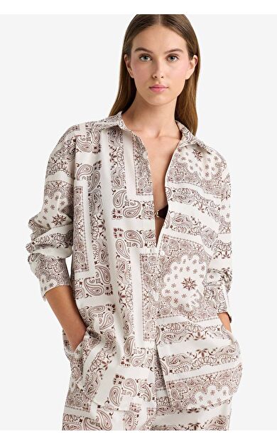 DeFacto Regular Fit Şal Desenli Plaj Gömleği-Fall in Love F8334AX25HSBN166