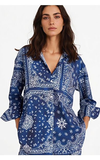 DeFacto Regular Fit Şal Desenli Plaj Gömleği-Fall in Love F8334AX25HSNV241